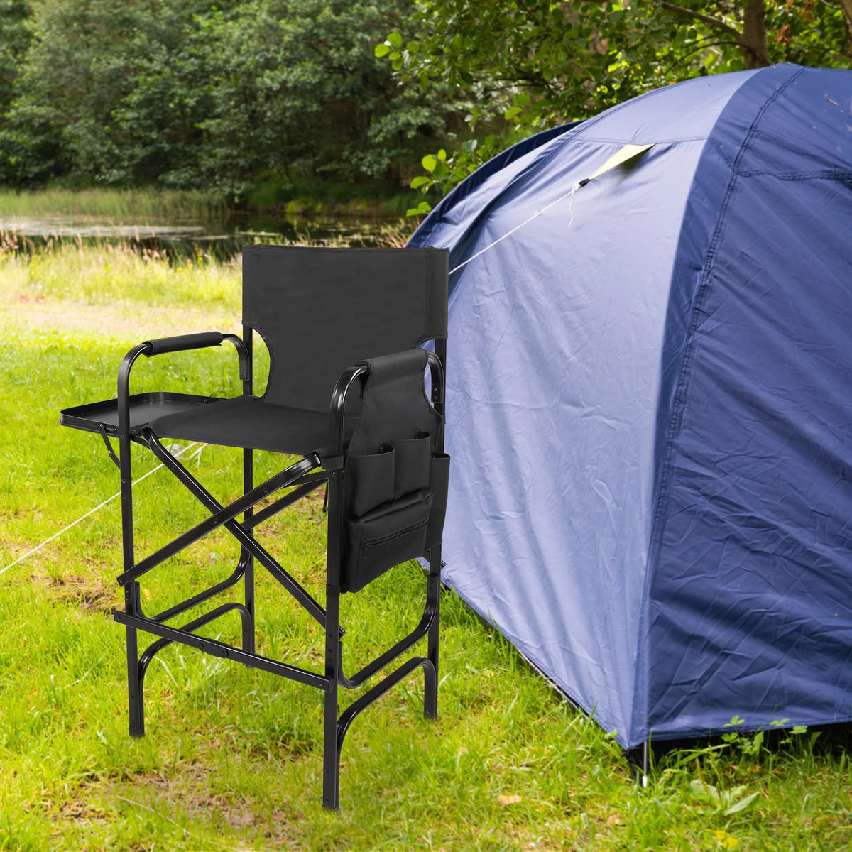 Black Folding Directors Chair with Side Table Storage Bag B8396