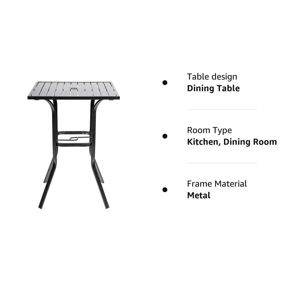 Black Square Patio Height Bar Table with Umbrella Hole S73764