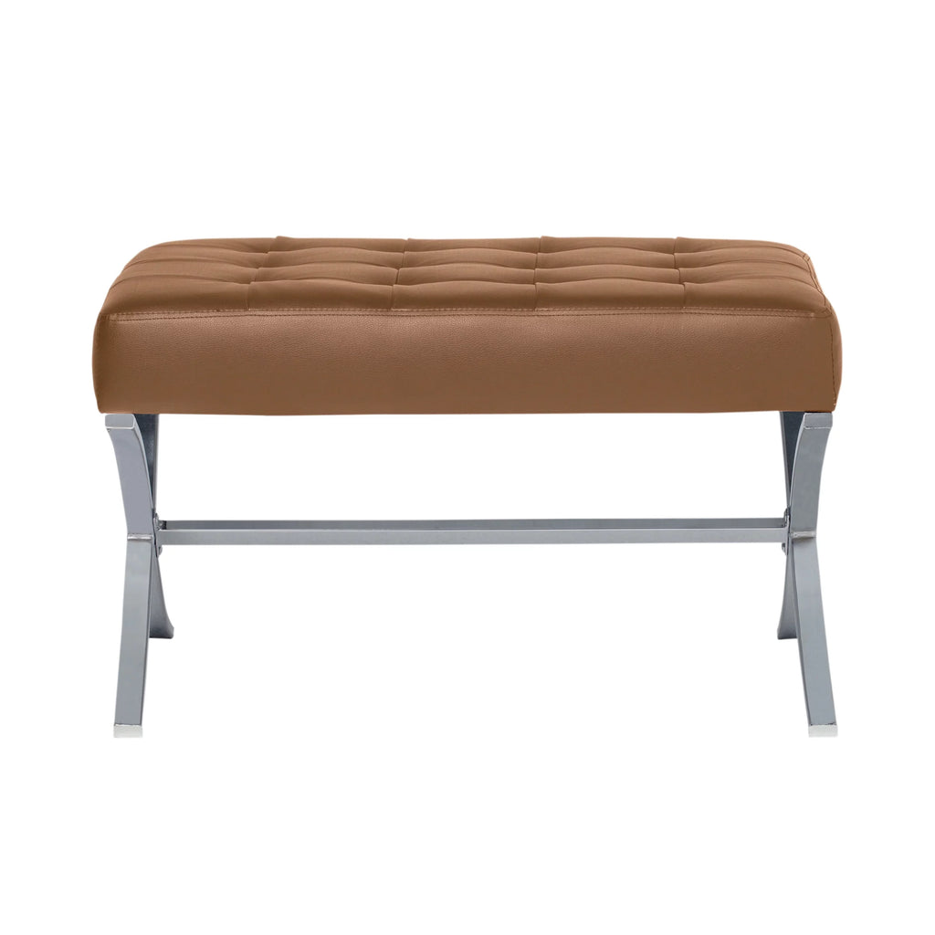Caramel Brown Bonded Leather Tufted Ottoman T102