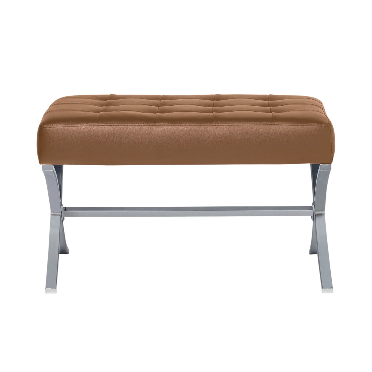 Caramel Brown Bonded Leather Tufted Ottoman T102