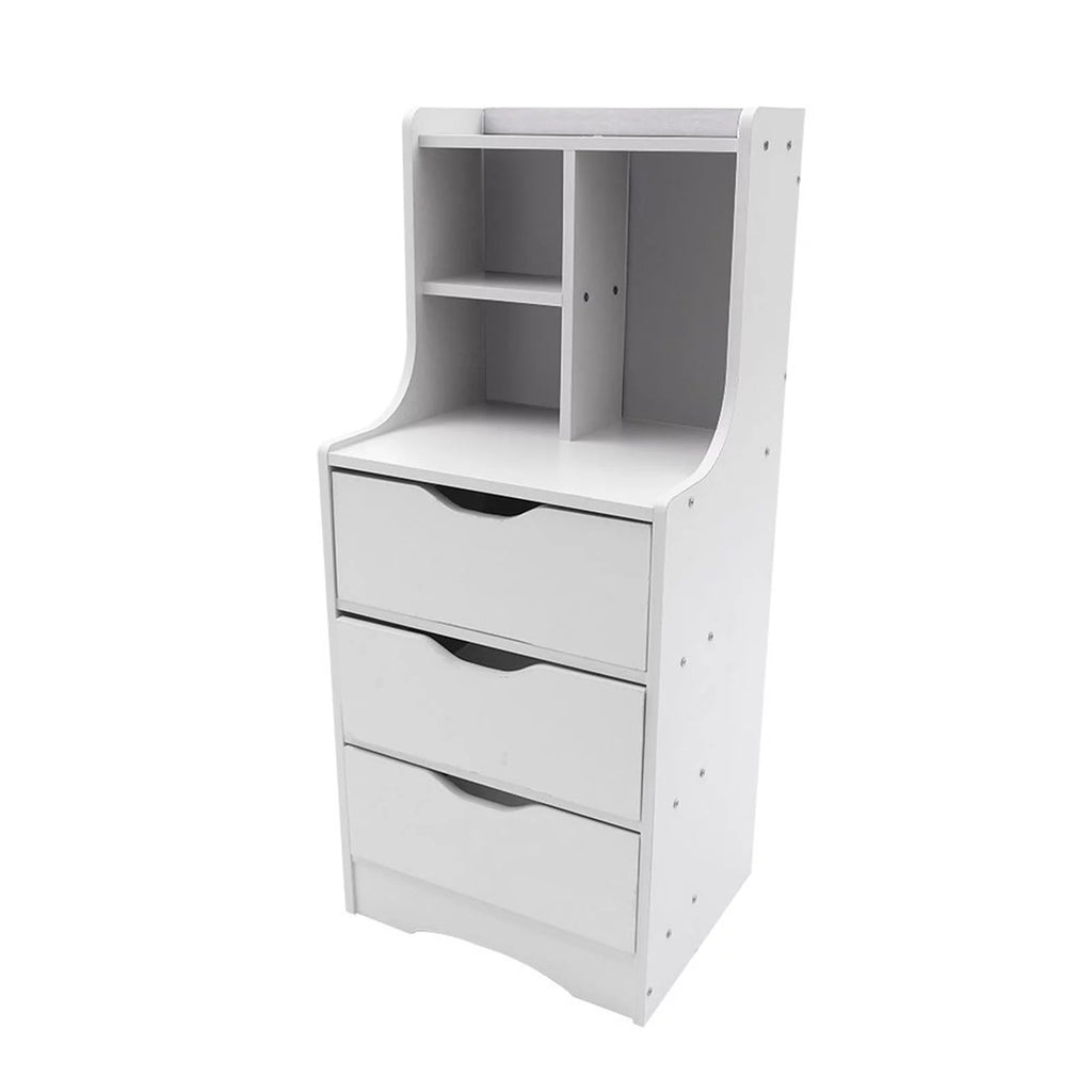3 Drawer White Wood Nightstand F9483
