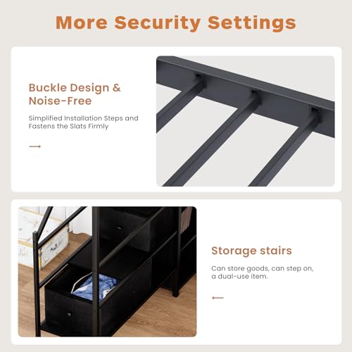 Black Full Size Loft Bed with L-Shaped Desk and Stairs H314556