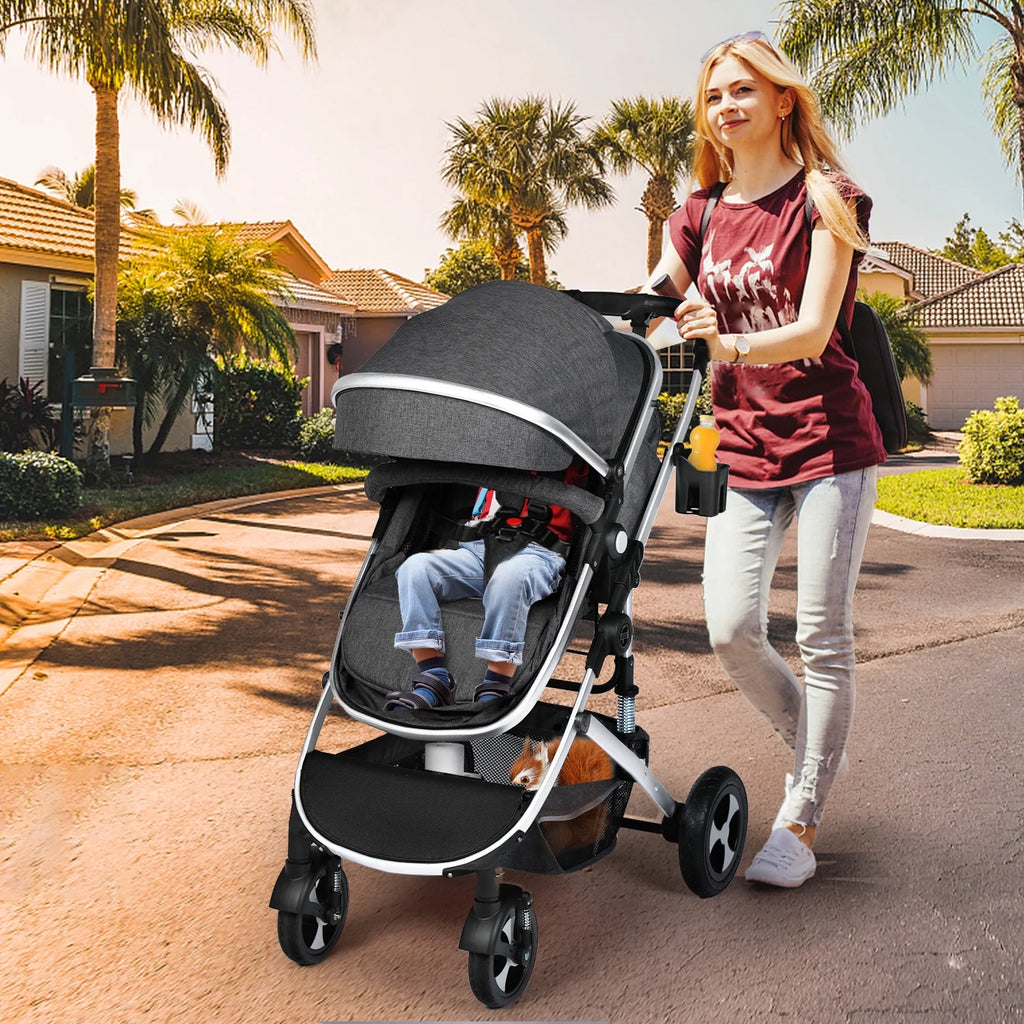 2 in 1 Convertible Baby Stroller Dark Grey R66780