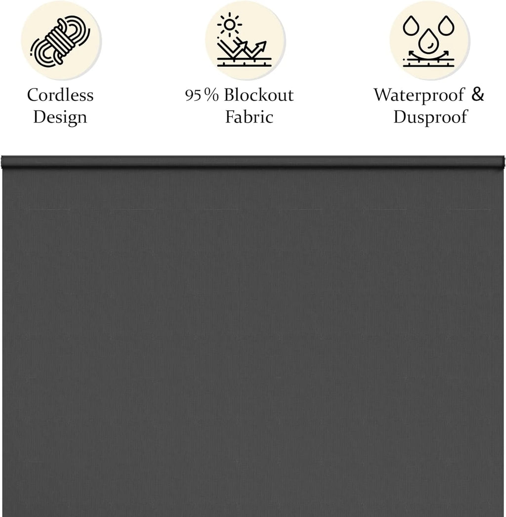 95% Blackout Cordless Waterproof Outdoor Roller Shades 6'Wx8'H Y81109