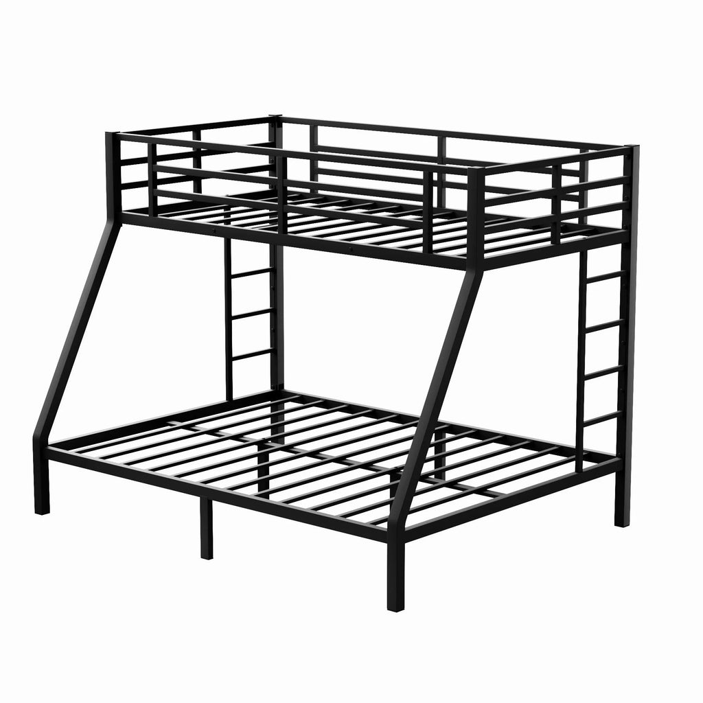 Black Twin XL over Queen Metal Bunk Bed with Ladder and Guardrails Y317