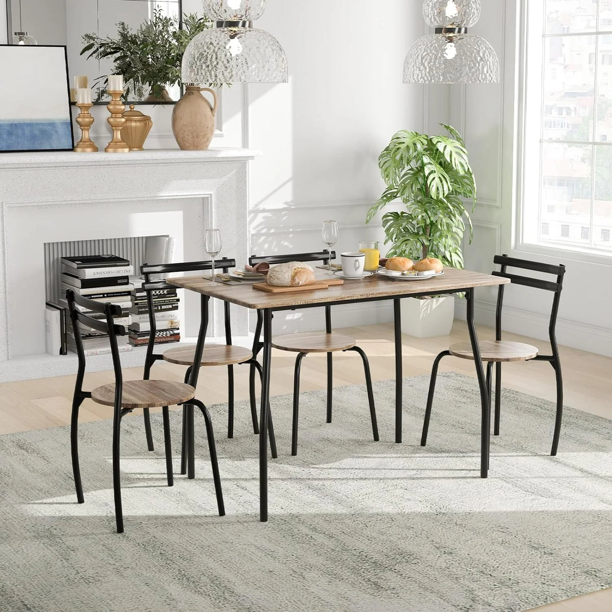 5-Piece Modern Dining Table Set with 4 Chairs J198307