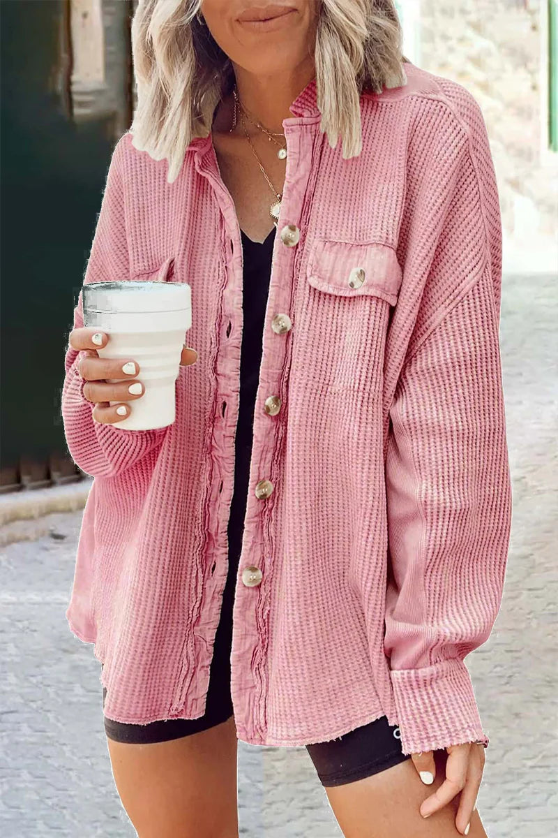 Solid Patchwork Turndown Collar Outerwear C650185