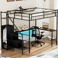 Black Full Size Loft Bed with L-Shaped Desk and Stairs H314556