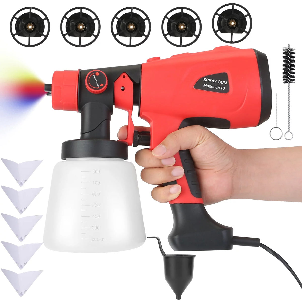 Electric Paint Sprayer with 3 Spray Patterns 5 Nozzles 800ML Detachable Cup F9232