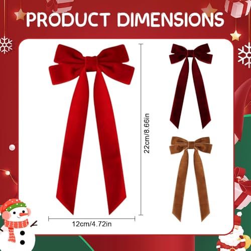Velvet Christmas Tree Bows with Hair Clip, 10 PCS Red Z12459