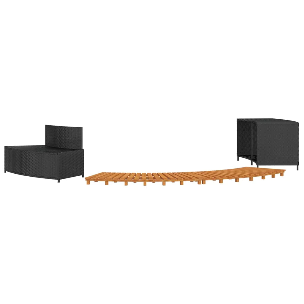 Black Poly Rattan and Solid Wood Acacia Spa Surround C112946