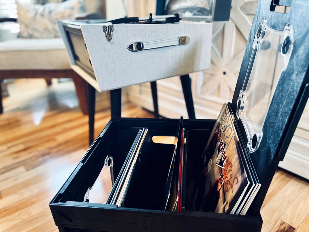Vinyl Record Storage Crate with Divider and Transparent Panels Q6176