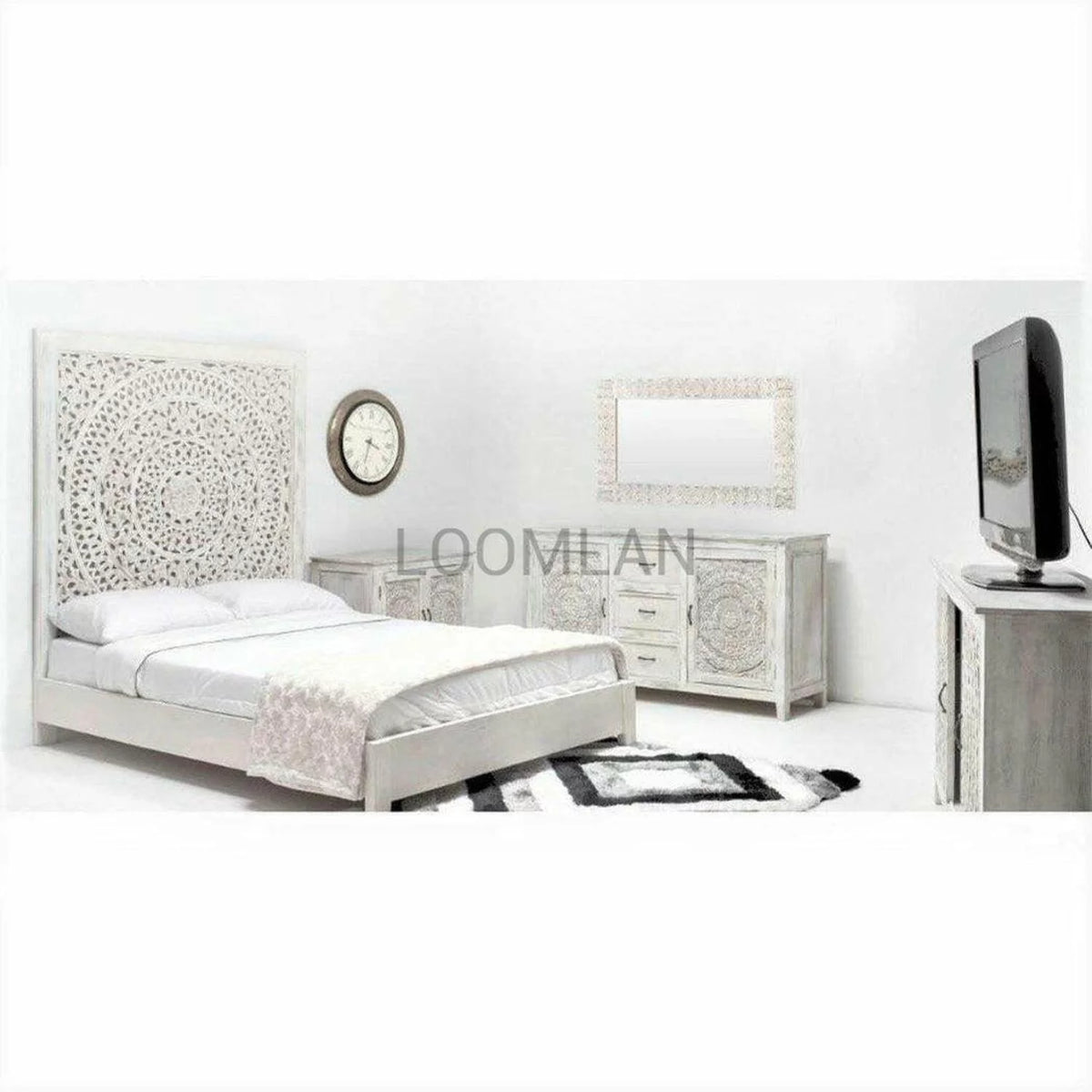 White Hand Carved Accent Cabinet G585