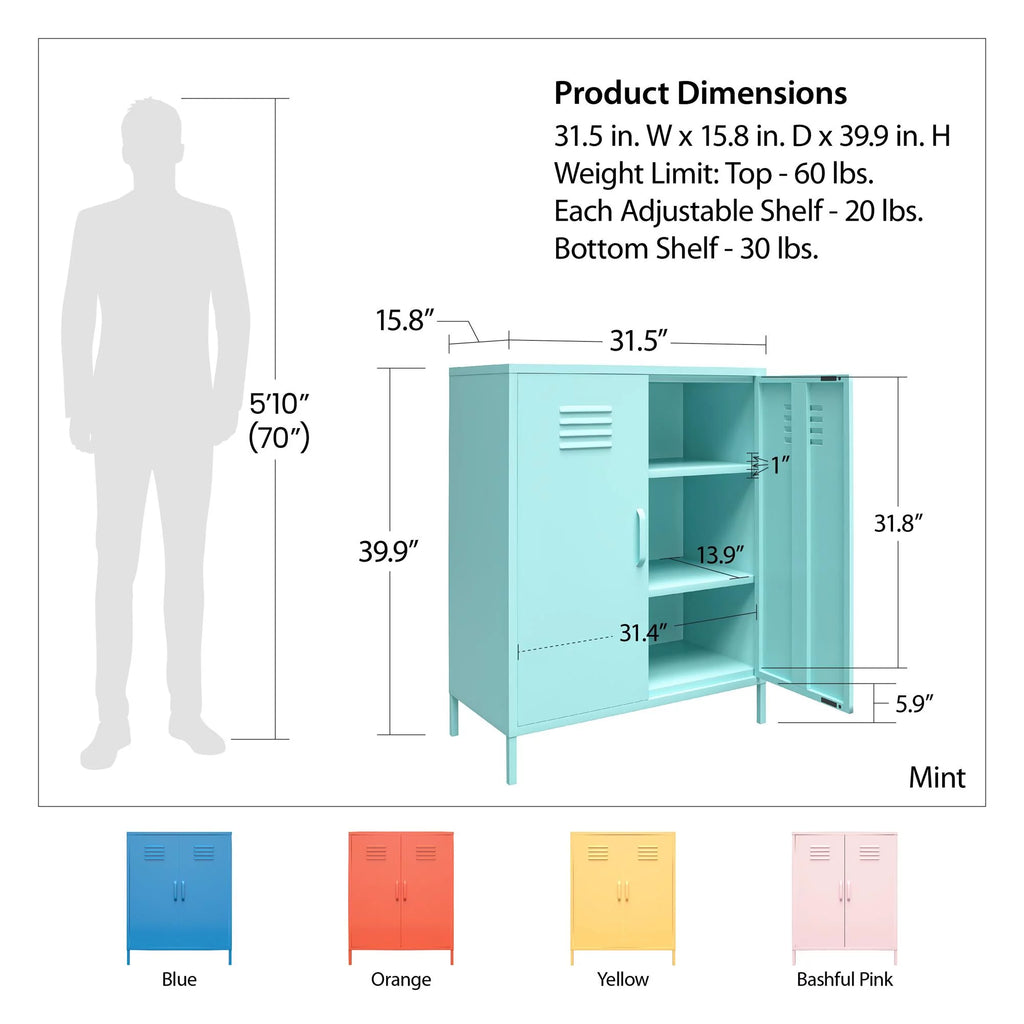 2 Door Metal Locker Style Storage Accent Cabinet A50476