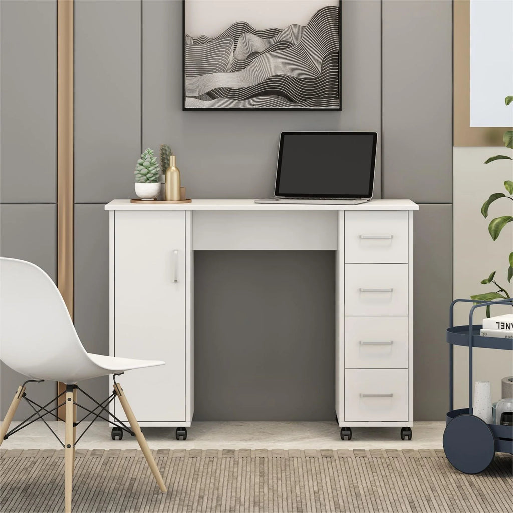 White Computer Desk with Drawers and Locker N538518