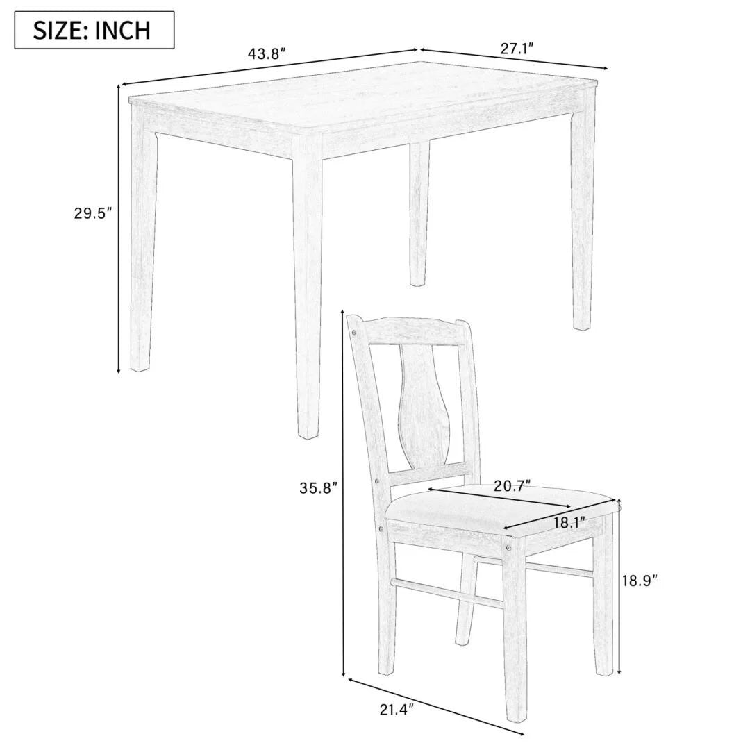 5-Piece Wooden Dining Table Set with 4 Upholstered Chairs D752976