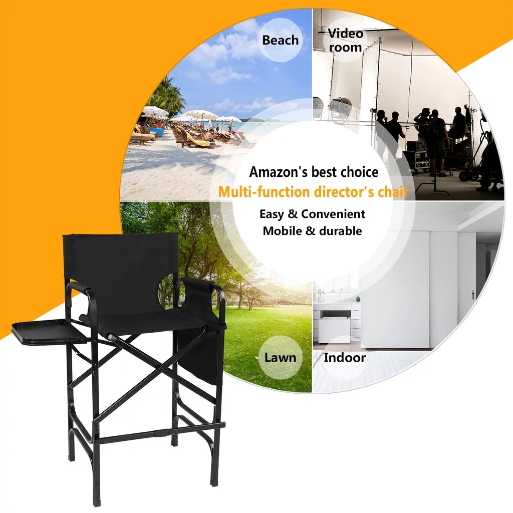 Black Folding Directors Chair with Side Table Storage Bag B8396