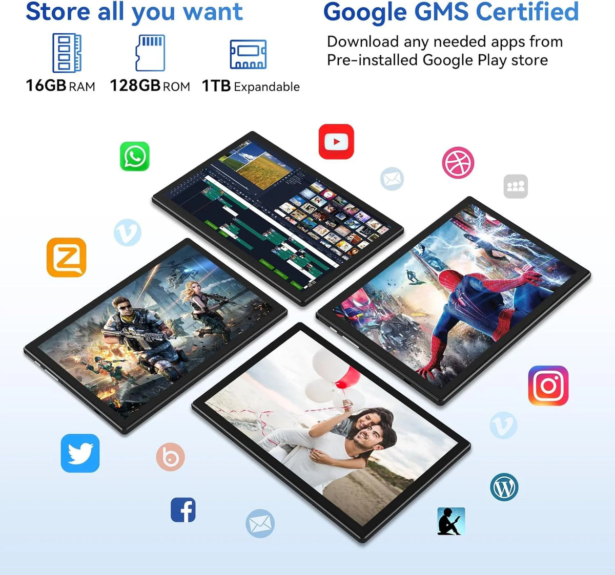 10 Inch Android Tablet with Keyboard 128GB ROM Octa-Core 2 In 1 Tablet K818