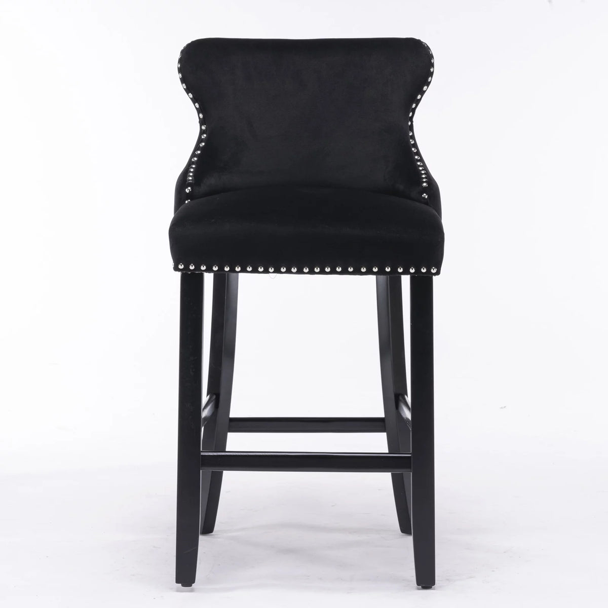 Black Velvet Upholstered Bar Stools Set of 2 Y828