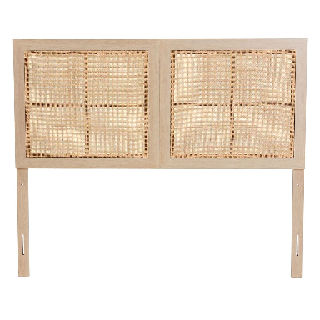 Light Brown Wood and Natural Rattan Queen Size Headboard B4683