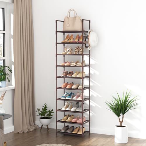 10 Tiers Tall Shoe Rack 20-25 Pairs Narrow Shoe Shelf Black G13833