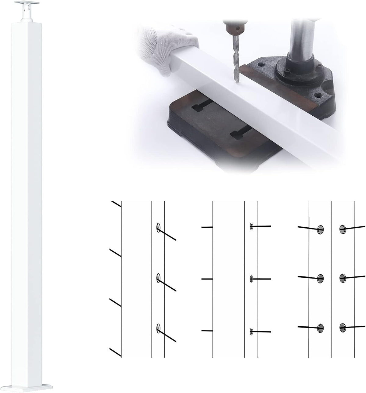 White Stainless Steel Cable Railing Post Y5763