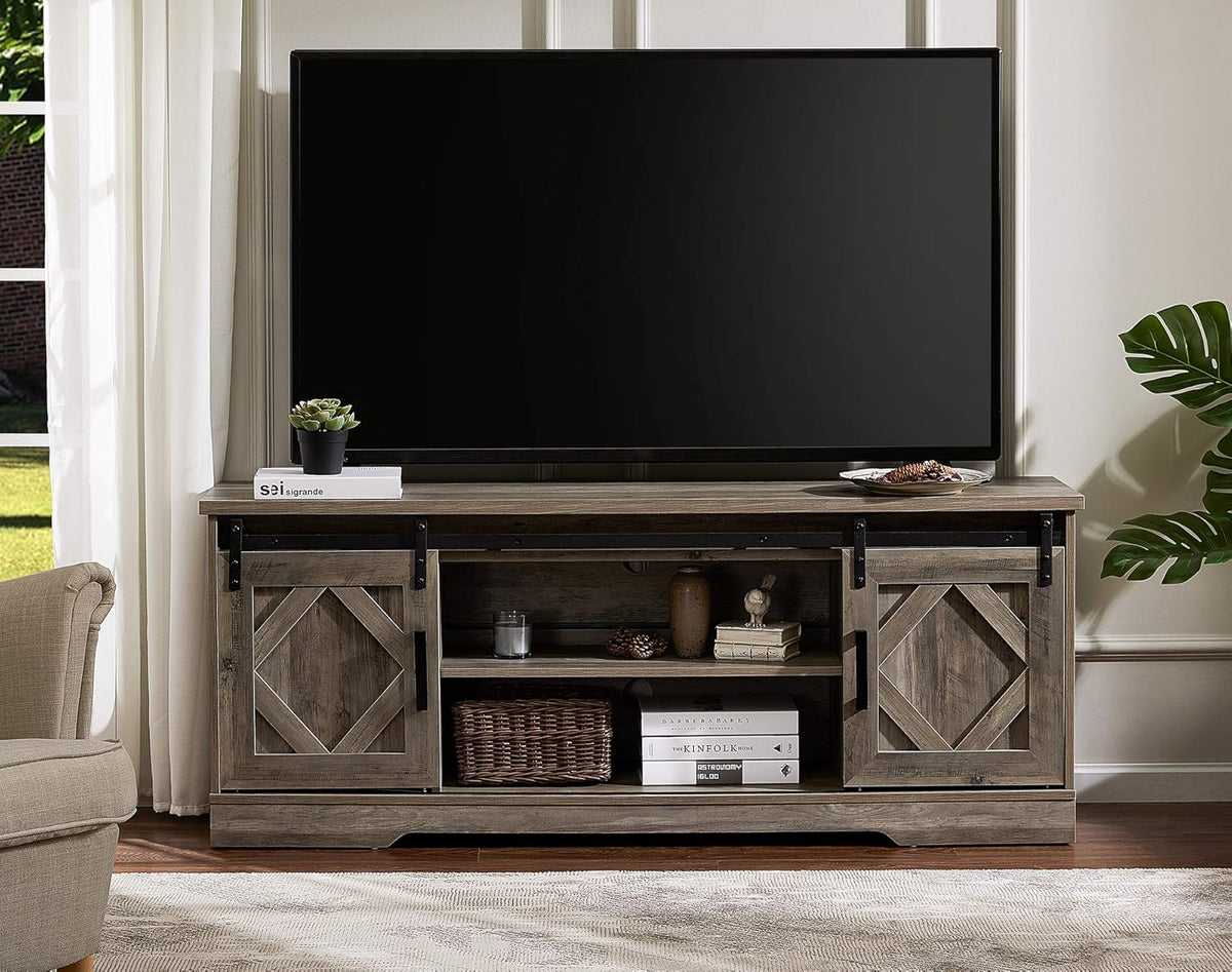 Farmhouse Barn Door TV Stand up to 65 Inch with Storage Shelf and Cabinet H53074