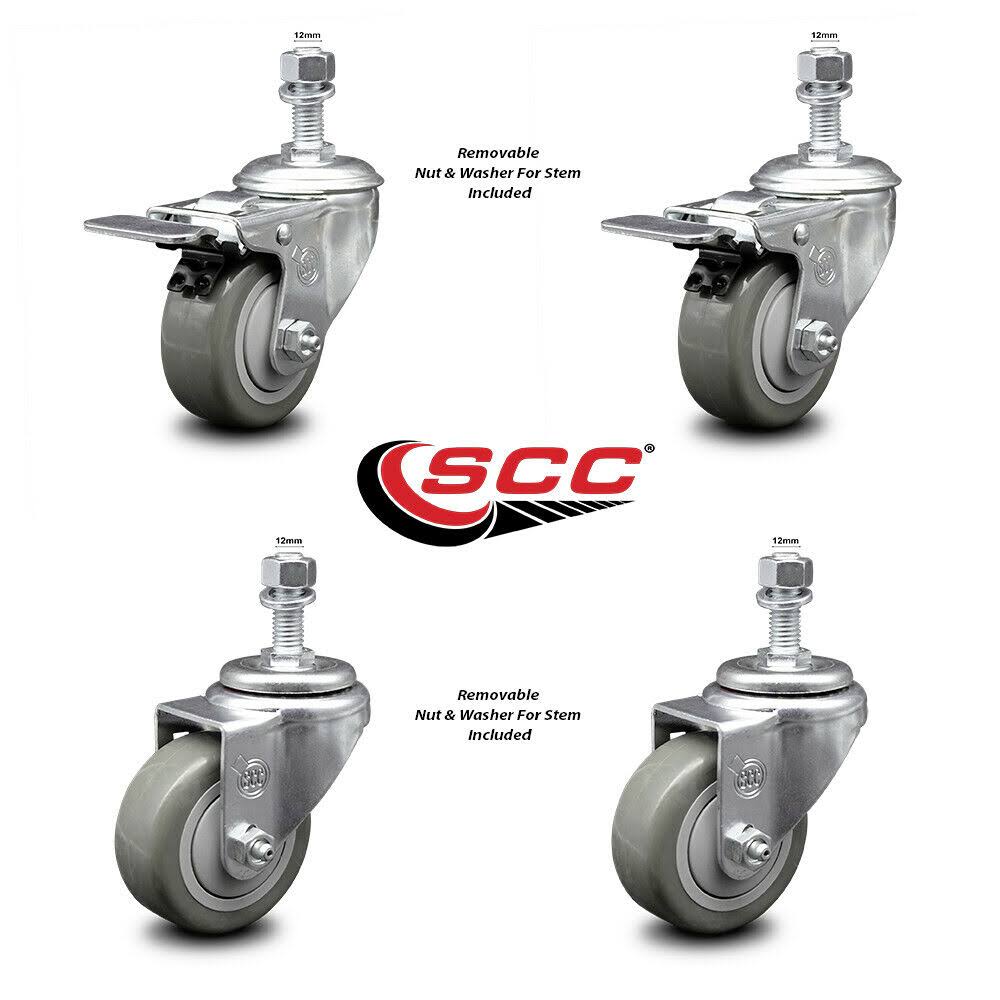 3.5 inch Gray Polyurethane Swivel Stem Caster Set with Brake T625