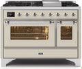 48 Dual Fuel Natural Gas Range Antique White Chrome Trim P63873