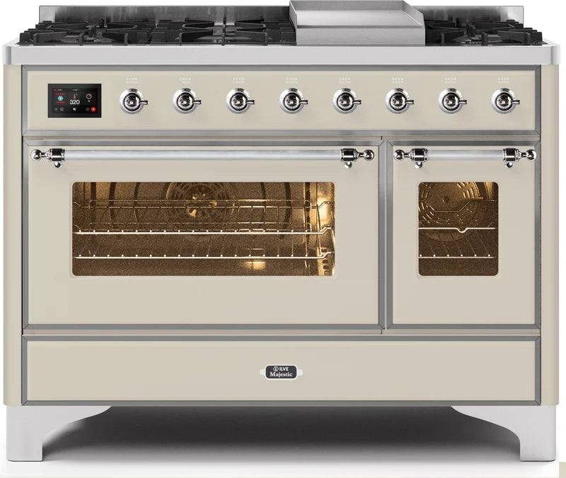 48 Dual Fuel Natural Gas Range Antique White Chrome Trim P63873