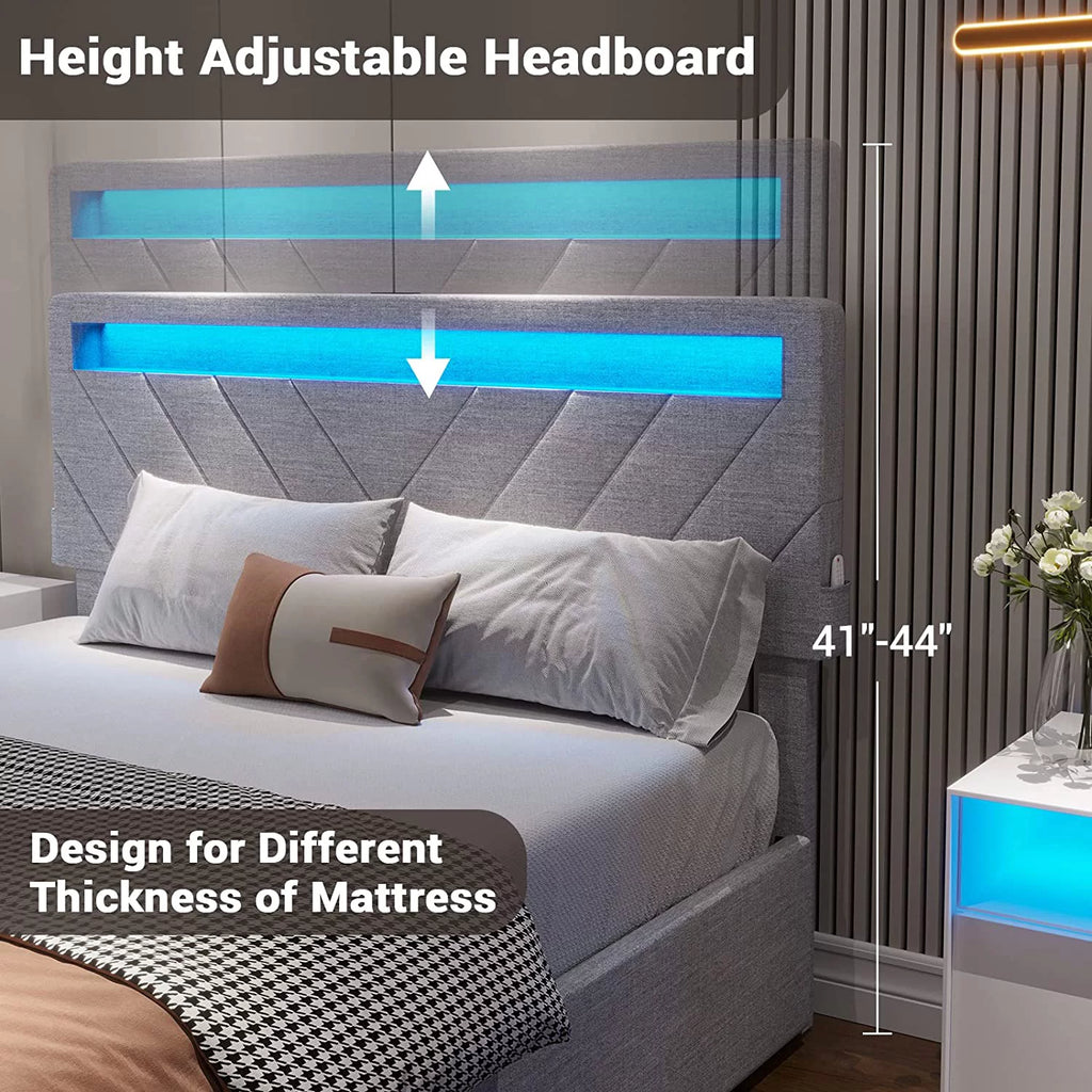 Queen Upholstered Bed Frame with 4 Storage Drawers and USB Charging Station T275
