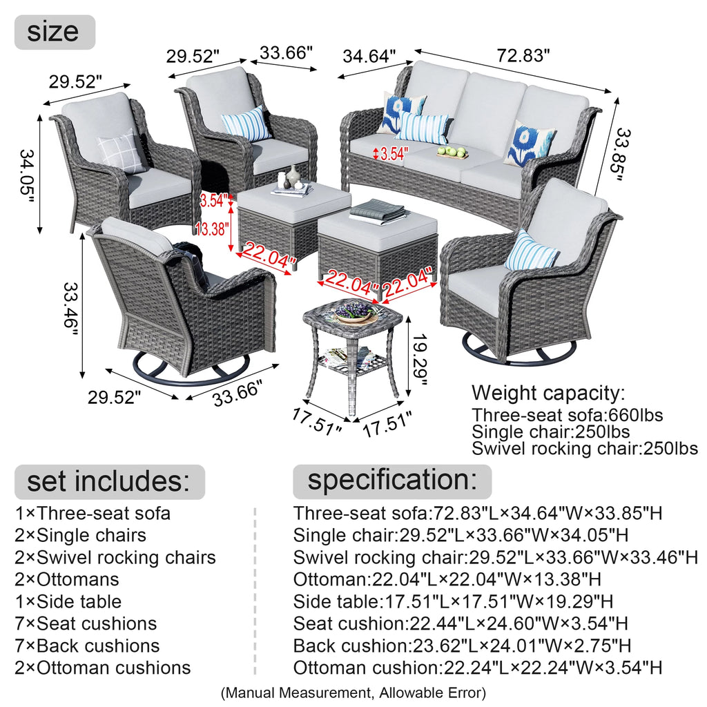 8 Pieces Wicker Patio Sectional with Swivel Chairs and Sofa K749152