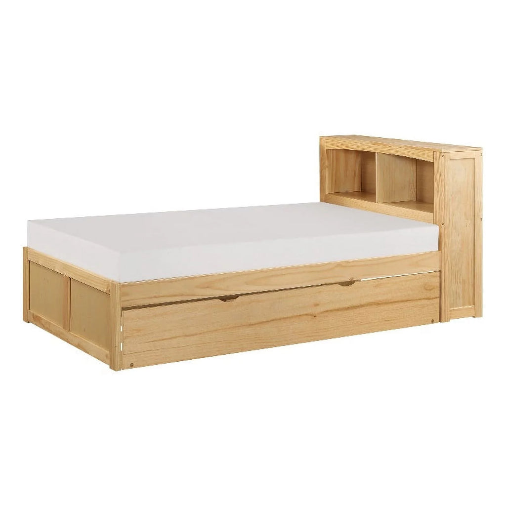 Twin Bookcase Bed with Twin Trundle in Natural Pine Y373