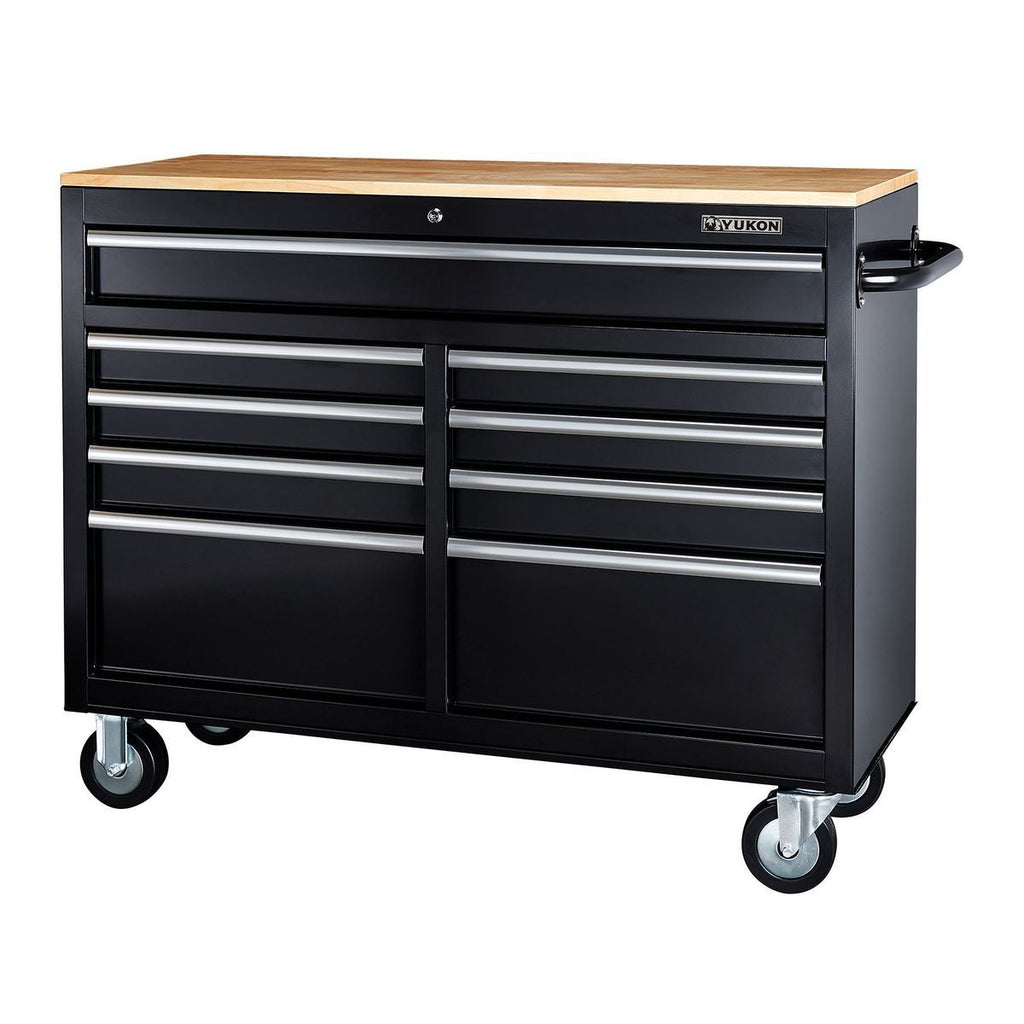 Black 9-Drawer Mobile Storage Cabinet with Solid Wood Top S6745