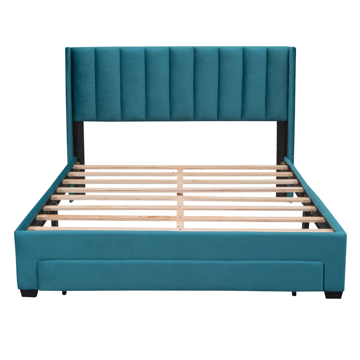Queen Size Velvet Upholstered Platform Bed with Storage and Headboard A450437