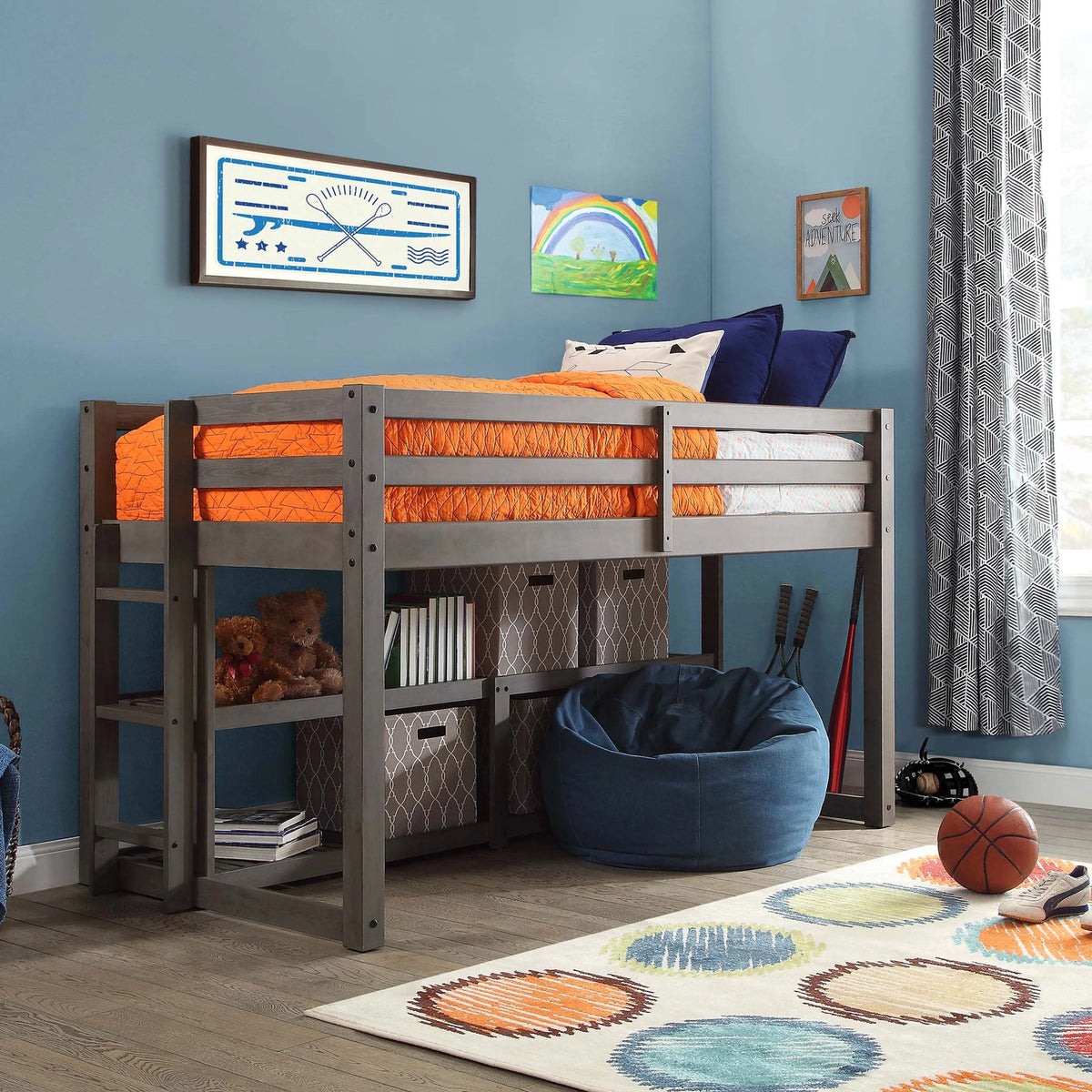 Black Twin Loft Storage Bed V57514