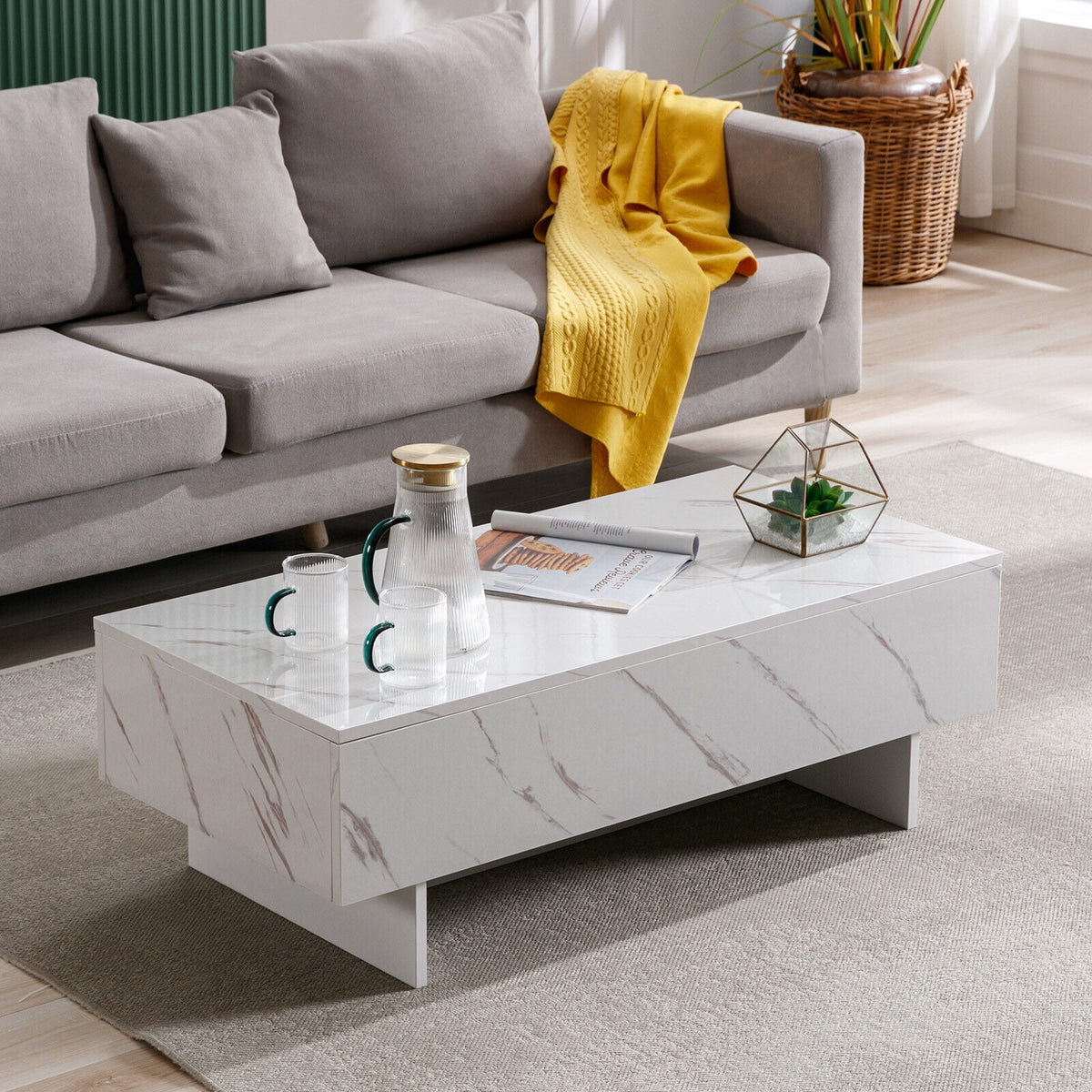 High Gloss White Marble Rectangle Coffee Table B704