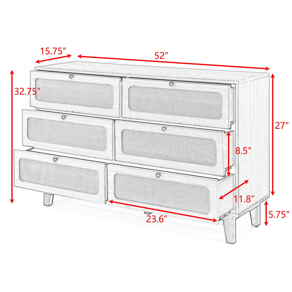 6 Drawer Rattan Dresser T112