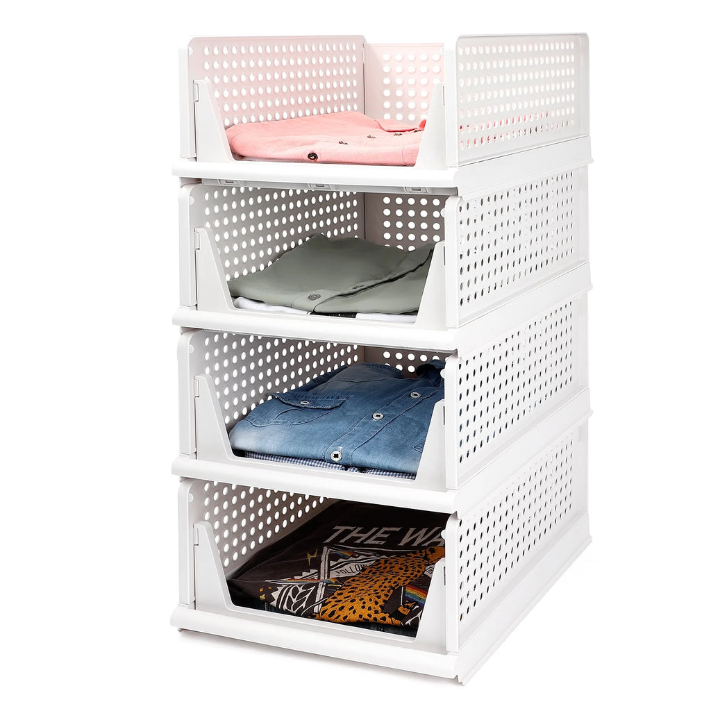 4 Pack Foldable Stackable Plastic Storage Baskets G652258
