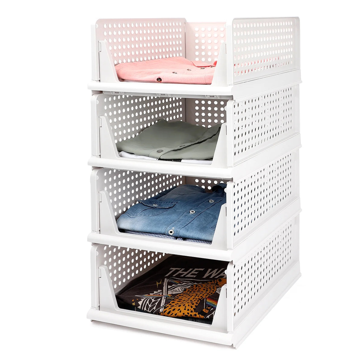 4 Pack Foldable Stackable Plastic Storage Baskets G652258