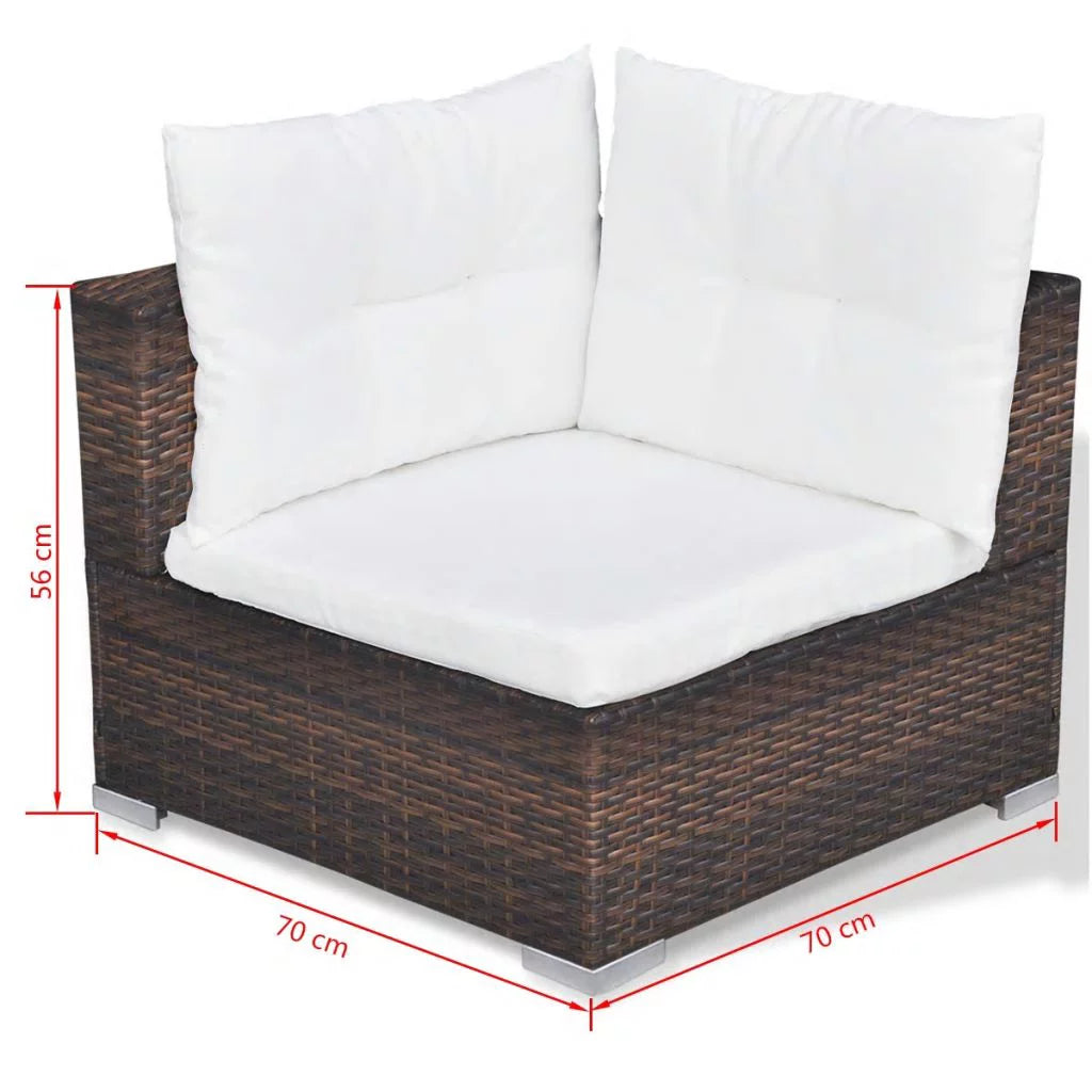 10 Piece Brown Poly Rattan Patio Sofa Set with Cushions I40187