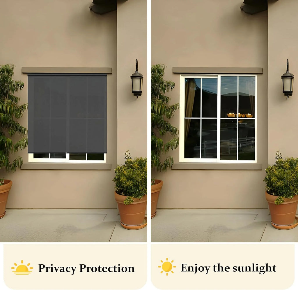 95% Blackout Cordless Waterproof Outdoor Roller Shades 6'Wx8'H Y81109