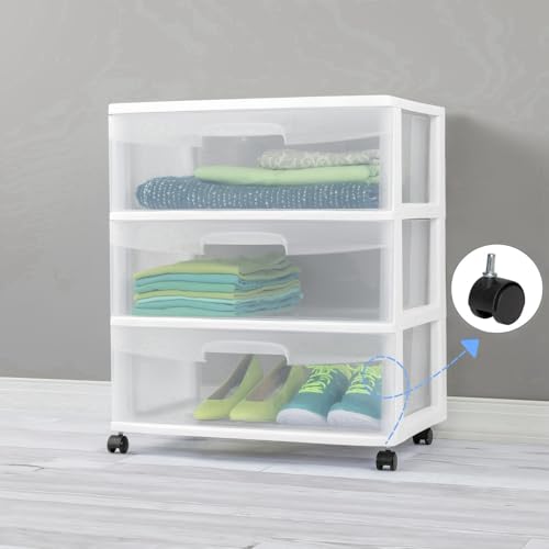 Rolling Plastic Storage Drawer Cart with 3 Clear Drawers, White R414