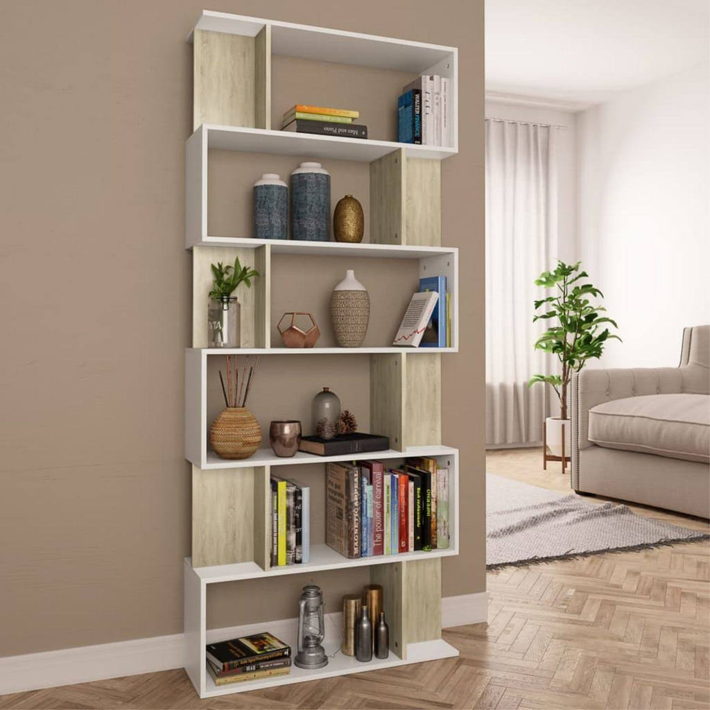 White and Sonoma Oak Chipboard Book Cabinet Room Divider Q6770