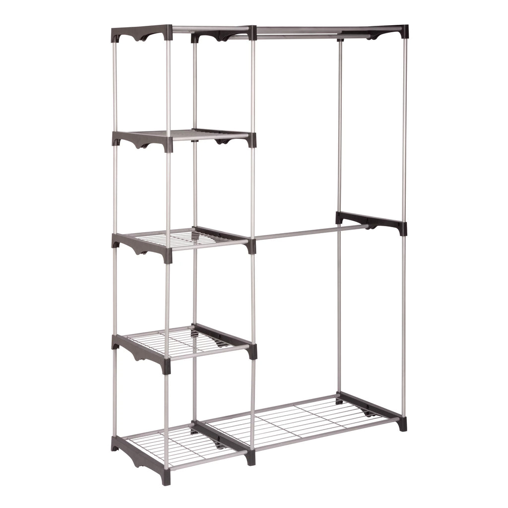 Steel and Plastic Double Rod Freestanding Closet with 4 Shelves E7690
