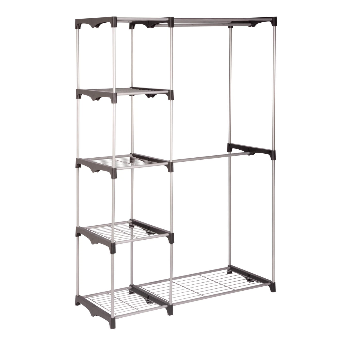 Steel and Plastic Double Rod Freestanding Closet with 4 Shelves E7690