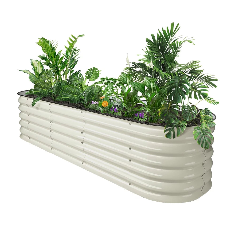 17" Tall Modular Corrugated Metal Raised Garden Bed Kit White 6.5'x2' T585