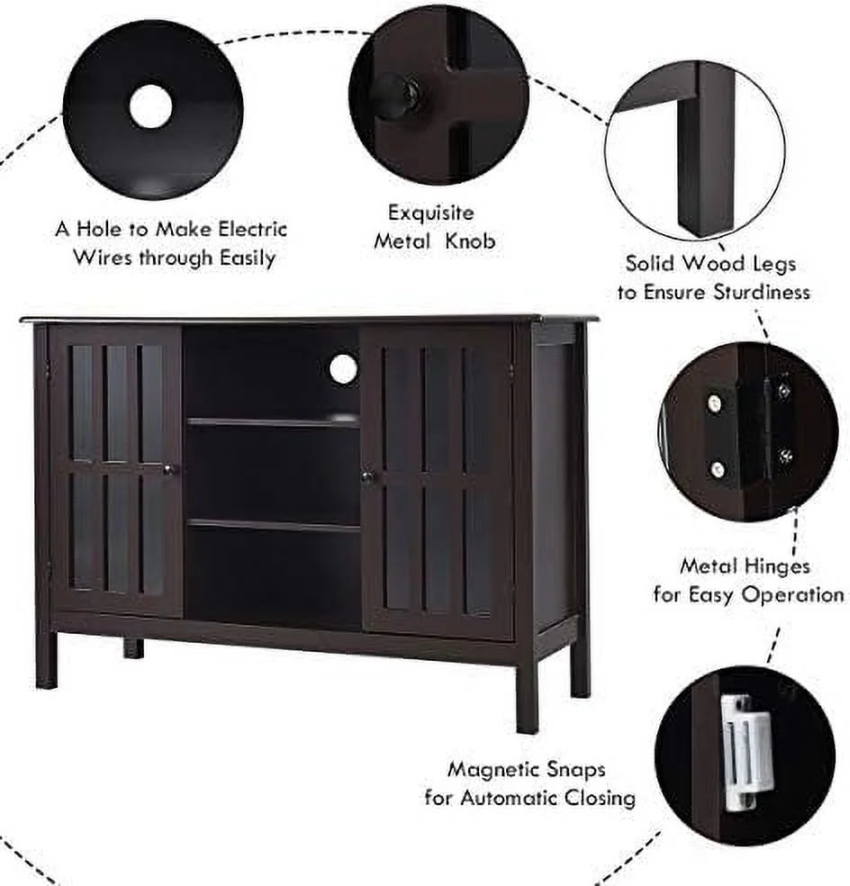 Brown Wood TV Stand with 2 Cabinets and 3 Open Shelves M63269