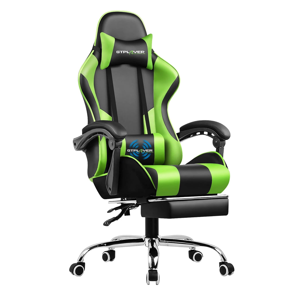 Blue Faux Leather Gaming Chair with Footrest S754