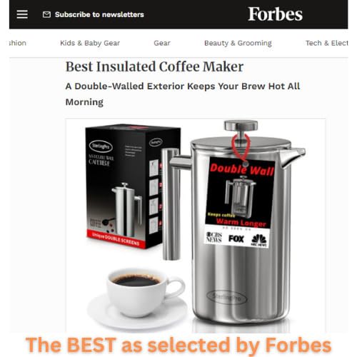 1.75L Double Walled Stainless Steel French Press Coffee Maker with 2 Extra Filters N8223